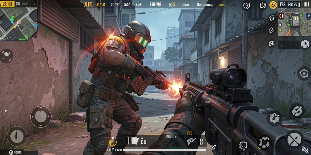 Screenshot dari gameplay intens FBRP88 yang menampilkan aksi tembak-menembak.