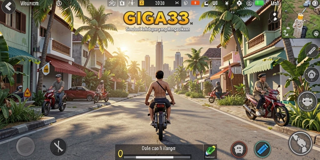Tampilan gameplay GIGA33 dengan interaksi karakter yang menarik.