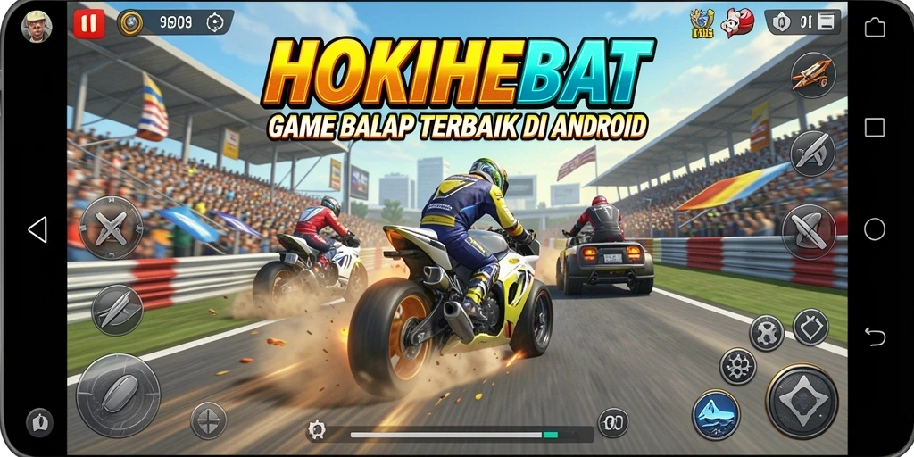 Gameplay HOKIHEBAT menampilkan aksi balapan yang mendebarkan.