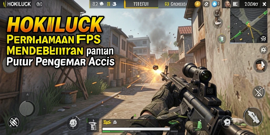 Tampilan gameplay HOKILUCK menampilkan aksi pertempuran FPS yang seru.