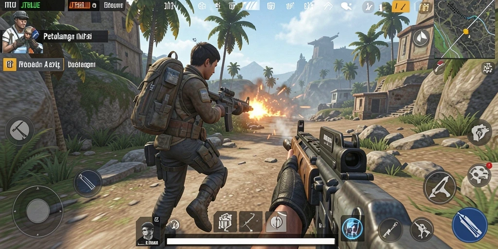 Tampilan gameplay JTBLUE dengan aksi tembak-menembak yang seru.