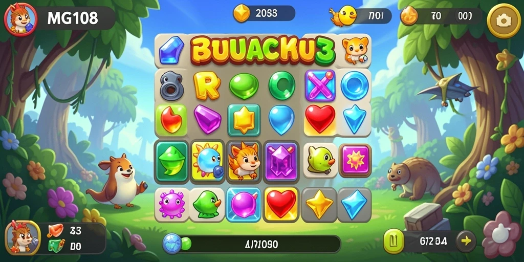 Screenshot gameplay seru di MG108 dengan level Match-3 yang menantang.