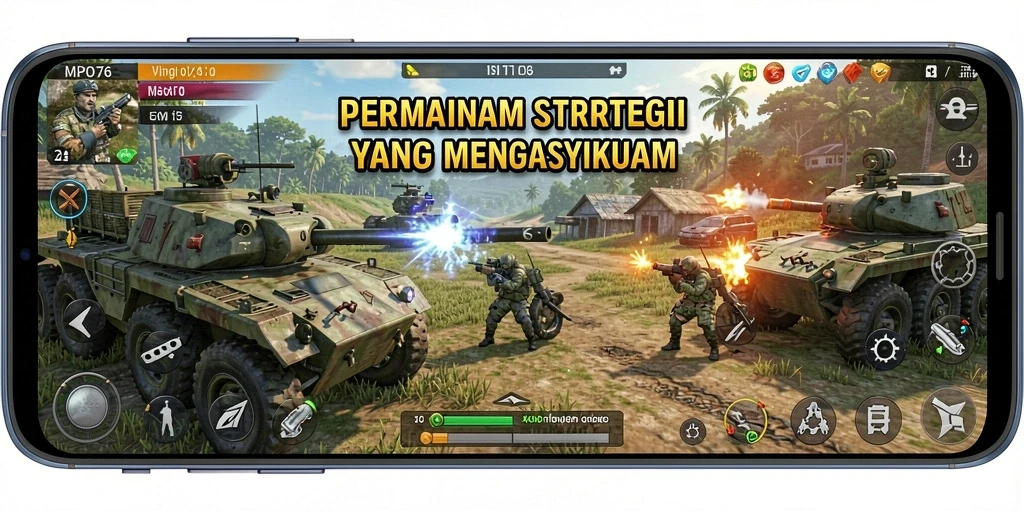 Tangkapan layar MPO76 menampilkan pertempuran strategi yang intens.