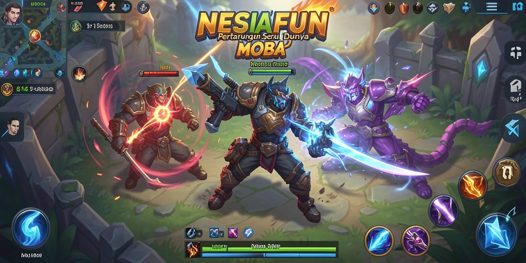 Screenshot gameplay <strong>NESIAFUN</strong> menampilkan pertarungan tim yang intens dan strategis.