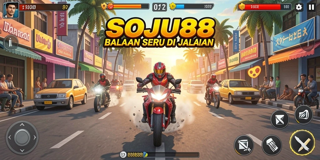 Tampilan gameplay balapan seru di SOJU88 dengan mobil-mobil cepat.