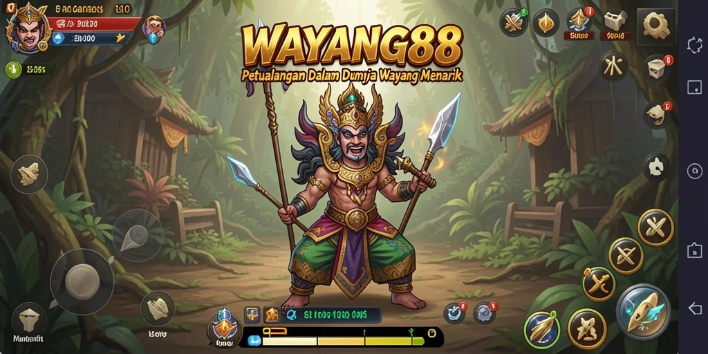 Tampilan gameplay WAYANG88 dengan lingkungan wayang yang kaya.